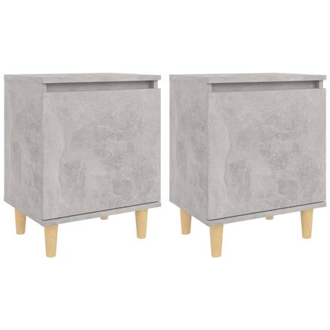 Comodini Gambe In Legno Massello 2pz Grigio Cemento 40x30x50 Cm - Foto 1