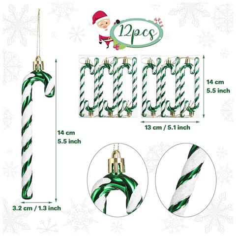 Set Di 6 Ornamenti Natalizi A Forma Di Bastoncino Di Zucchero - Decorazioni Festive Green - Foto 2