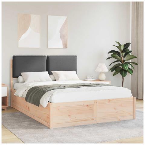 Letto con Testiera Rivestita Grigio scuro 140 x 190 cm - Foto 2