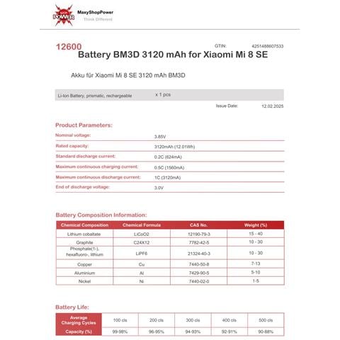 Oem Batteria Testata Ricambio Pari Originale Bm3d Per Xiaomi Mi 8 Se - Foto 2