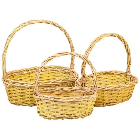 Set Di 3 Cestini In Vimini Con Manici Gialli - Foto 1