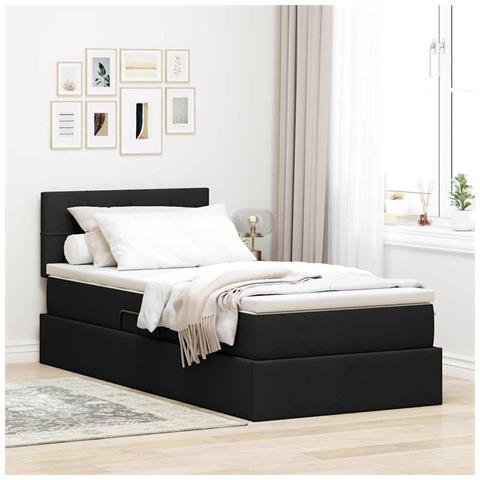 Letto con contenitore e LED con led Nero 90 x 200 cm Tessuto - Foto 2