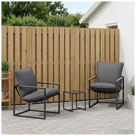 Set Divano da Giardino 3 pcs Nero e antracite Acciaio - Foto 2