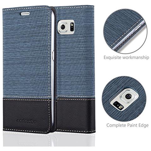 Custodia Compatibile Con Samsung Galaxy S6 In Blu Scuro Nero - Coperchio Protettiva Con Chiusura Magnetica, Funzione Stand E Tasca Per Le Carte - Foto 2