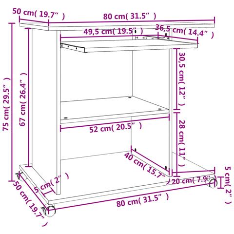 Scrivania da Computer Nera 80x50x75 cm in Legno Multistrato - Foto 5