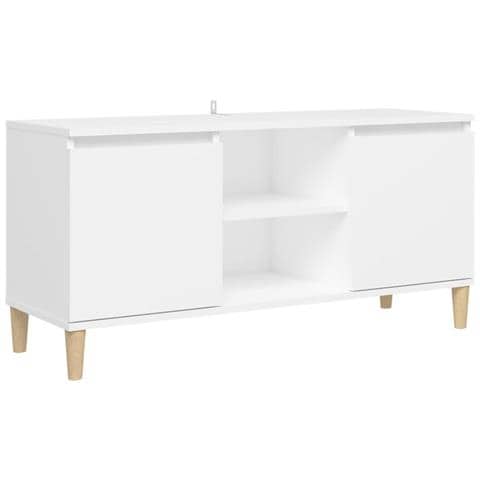 Comodino con Gambe in Legno Massello Bianco 103,5x30x50 cm - Foto 1