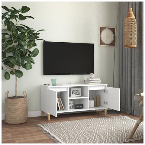 Comodino con Gambe in Legno Massello Bianco 103,5x30x50 cm - Foto 8