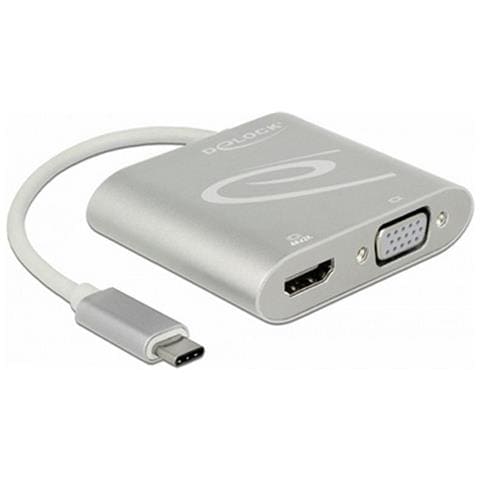 Splitter USB-C 1x HDMI + 1x VGA Splitter & Switches, Silver - Foto 1