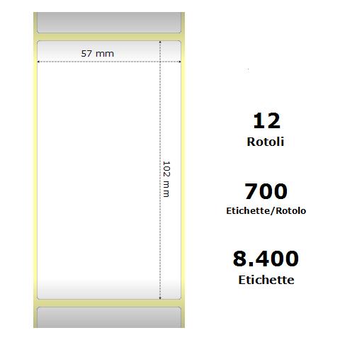 White 57x102mm, 700 Et /rotolo Z-2000d, 2.2x4x1core, 12 Rolls - Foto 1