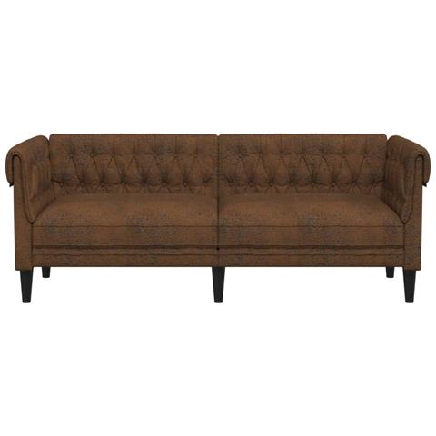 Divano Chesterfield A 3 Posti Marrone In Tessuto - Foto 2