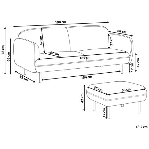 Divano 3 Posti Tonsberg Tessuto Beige Chiaro Con Ottomana - Foto 8
