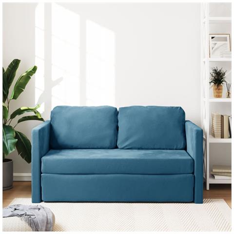 Divano Letto da Terra 2 in 1 Blu 122x204x55 cm Velluto - Foto 2