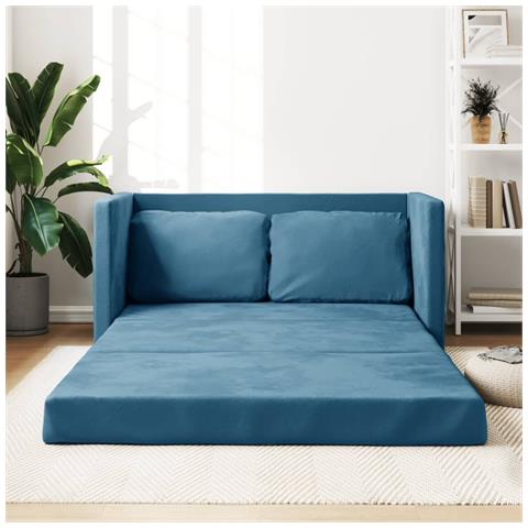 Divano Letto da Terra 2 in 1 Blu 122x204x55 cm Velluto - Foto 8