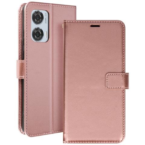 Custodia A Libro Per Motorola Edge 50 Fusion Con Cinghia A Mano, Rosa Champagne - Foto 1
