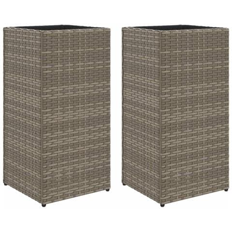 Fioriere da Giardino 2 pz Grigie 30x30x60 cm in Polyrattan - Foto 1