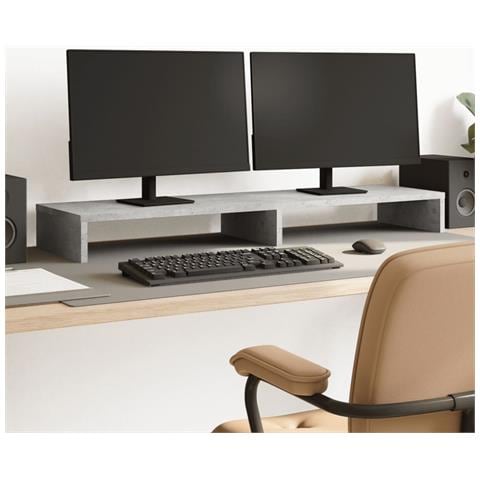 Supporto Monitor Grigio Cemento 100x27x10cm Legno Massello Pino - Foto 1