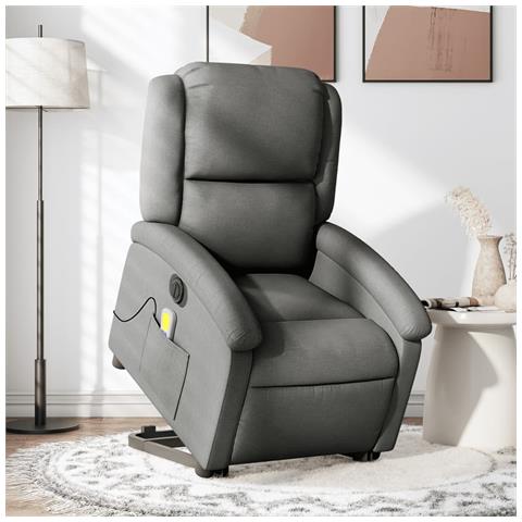 Poltrona Alzapersona Massaggi Elettrica Grigio Scuro Tessuto - Foto 1