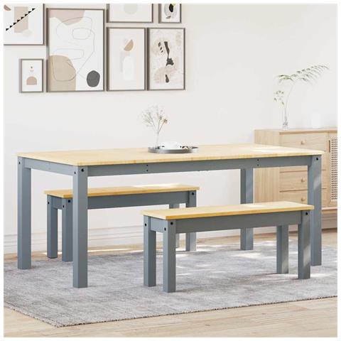 Set Da Pranzo 3 Pz Panama Grigio In Legno Massello Di Pino - Foto 1