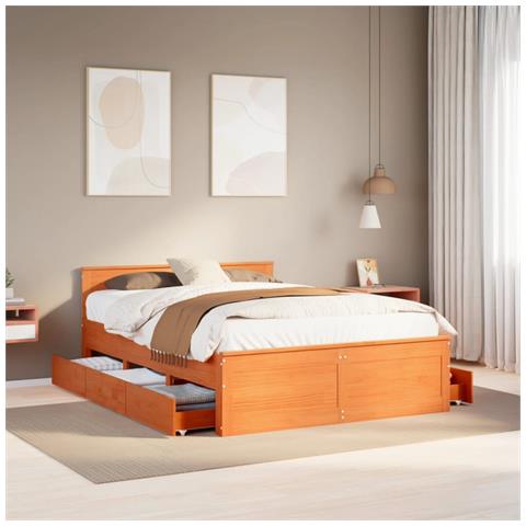 Giroletto Senza Materasso Con Testata Marrone Cera 160x200 Pino - Foto 1