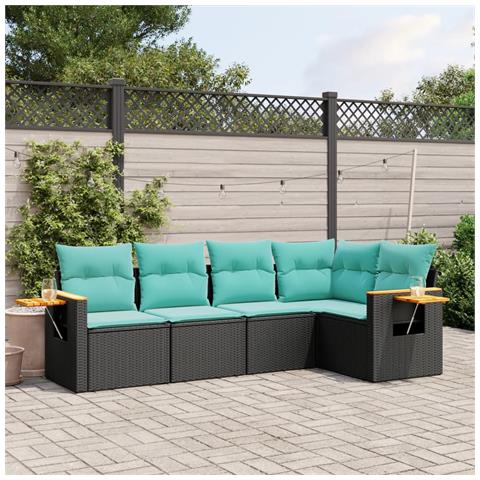 Set Divani Da Giardino 5 Pz Con Cuscini Nero In Polyrattan - Foto 1