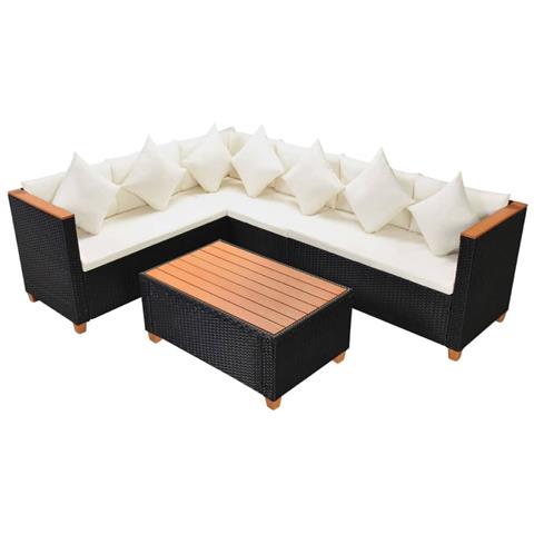 Set Divani Da Giardino 4 Pz Con Cuscini In Polyrattan Nero - Foto 1