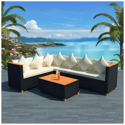 Set Divani Da Giardino 4 Pz Con Cuscini In Polyrattan Nero - Foto 8