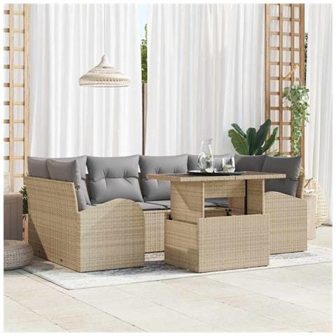 Set di Sofà da Giardino in 7 Pezzi con Cuscini Beige in Polyrattan - Foto 2