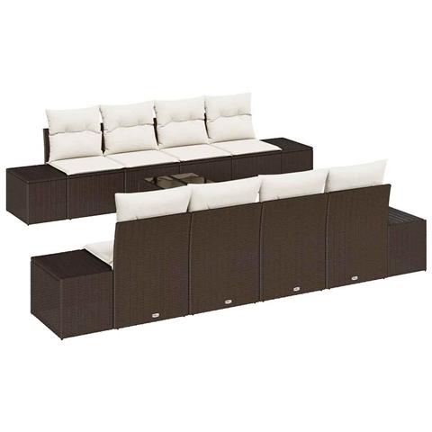 Set Divano da Giardino a 7 Pezzi con Cuscini Marrone Rattan Poliestere - Foto 1
