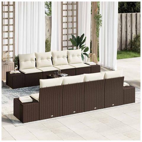 Set Divano da Giardino a 7 Pezzi con Cuscini Marrone Rattan Poliestere - Foto 2