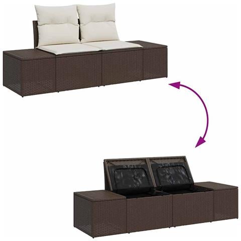 Set Divano da Giardino a 7 Pezzi con Cuscini Marrone Rattan Poliestere - Foto 9