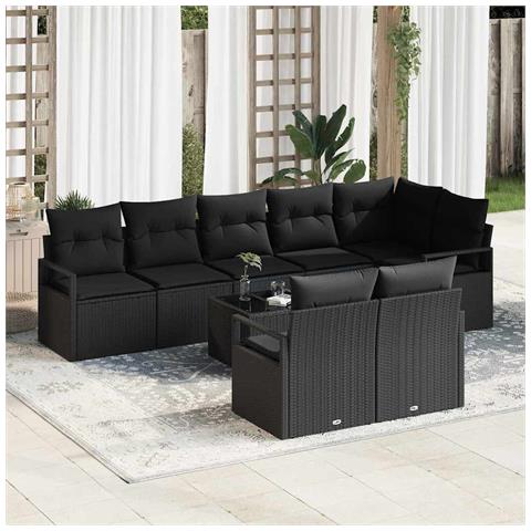 Set divano giardino  di 9 pezzi con cuscini beige in polyrattan, Divano giardino  per 2 persone con cuscini neri in polyrattan - Foto 2