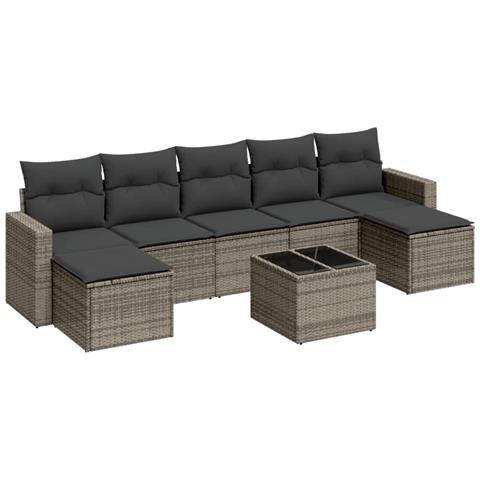 Set Divano da Giardino 8 pz con Cuscini Grigio in Polyrattan - Foto 1