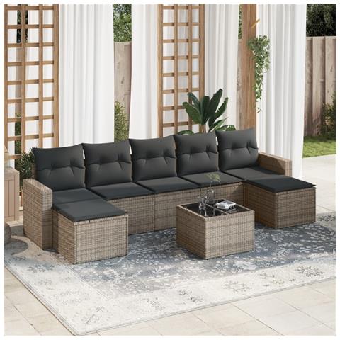 Set Divano da Giardino 8 pz con Cuscini Grigio in Polyrattan - Foto 2