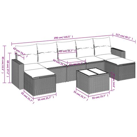 Set Divano da Giardino 8 pz con Cuscini Grigio in Polyrattan - Foto 3