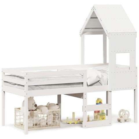 Letto a Soppalco con Tetto Bianco 90x190 cm in Legno di Pino - Foto 1