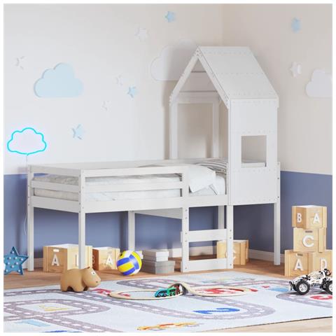 Letto a Soppalco con Tetto Bianco 90x190 cm in Legno di Pino - Foto 2