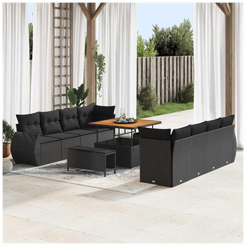 Set Divano da Giardino 11 pcs Nero Poly Rattan - Foto 2