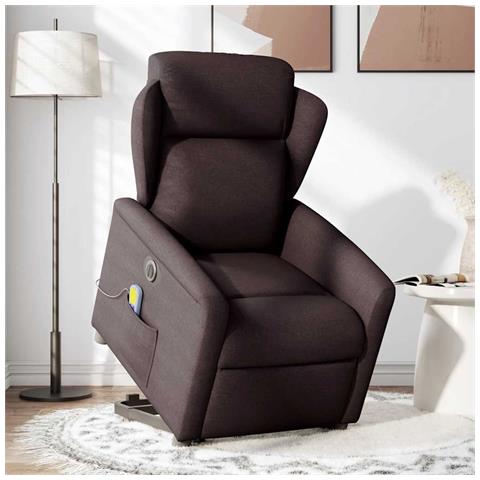 Poltrona Alzapersona Massaggio Elettrica Marrone Scuro Tessuto - Foto 2