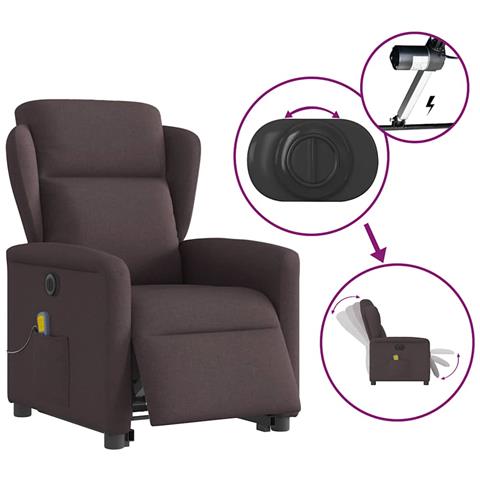 Poltrona Alzapersona Massaggio Elettrica Marrone Scuro Tessuto - Foto 9