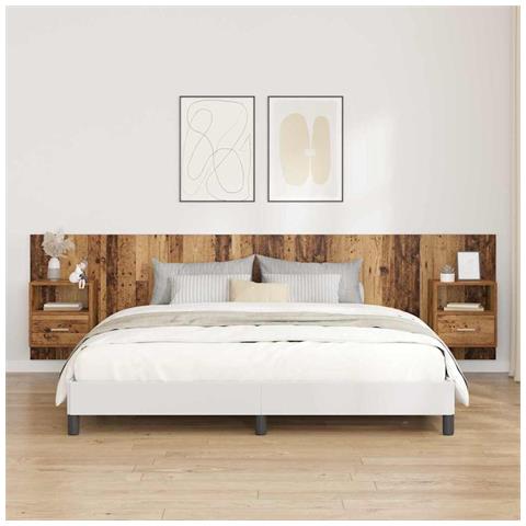 Testata con Comodino 3 pcs Legno vecchio Legno multistrato - Foto 2