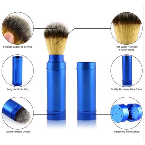 Pennello Da Barba Portatile In Metallo Con Setole Sintetiche, Struttura In Lega Di Alluminio E Design Traspirante A Cinque Fori Blue - Foto 1