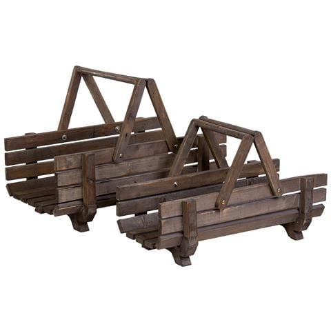 2 Cestini In Legno Con Manici Pieghevoli 61,5x38x43h- 59x27x35,5h Cm - Foto 1