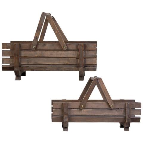 2 Cestini In Legno Con Manici Pieghevoli 61,5x38x43h- 59x27x35,5h Cm - Foto 2