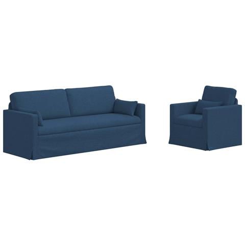 Divano 2 pcs Blu 198 x 78 x 80 cm Tessuto - Foto 1
