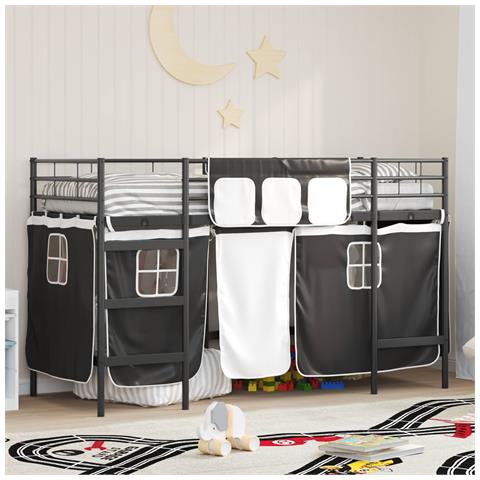 Struttura del Letto Loft per Bambini con Tendine Nero - Foto 2