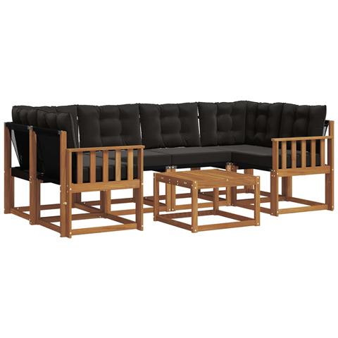 Set di divani da esterno con cuscino 7 pcs Naturale e Nero - Foto 1