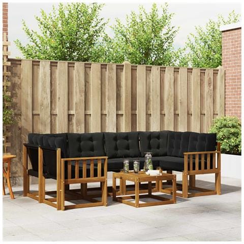 Set di divani da esterno con cuscino 7 pcs Naturale e Nero - Foto 2