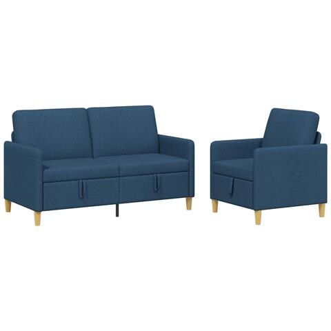 Set di Divani con Storage 2 pcs Blu Poliestere - Foto 1