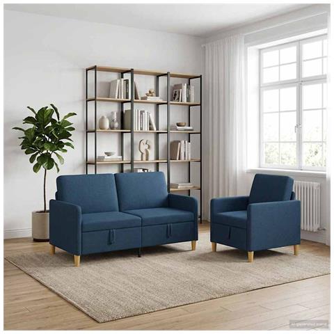 Set di Divani con Storage 2 pcs Blu Poliestere - Foto 2
