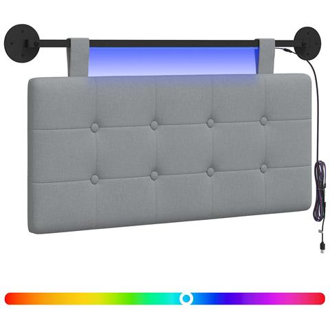 Testiera sospesa Con luce LED Grigio Chiaro Tessuto - Foto 1